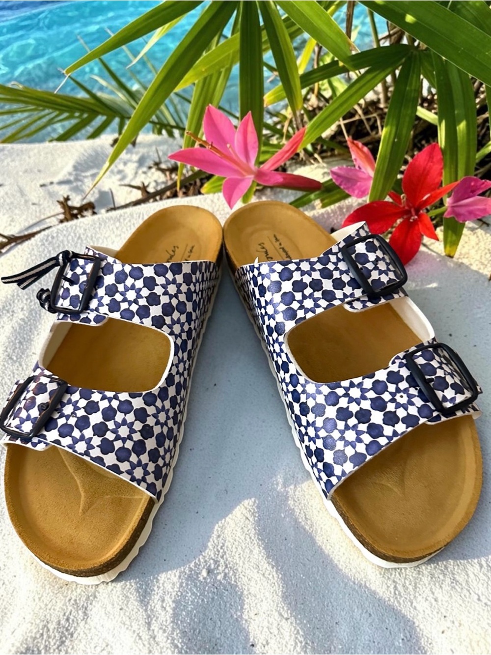 Joules Navy Geo Double-Buckle Slide Sandals EU 41 | US 9.5 - 10 New In Box - Picture 2 of 14